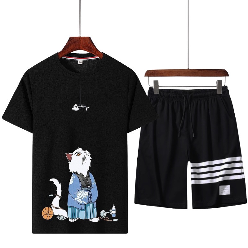 Set Bộ 2 Món Quần Shorts + Áo Thun Nam Nữ Unisex Chất Vải Thun Thể Thao