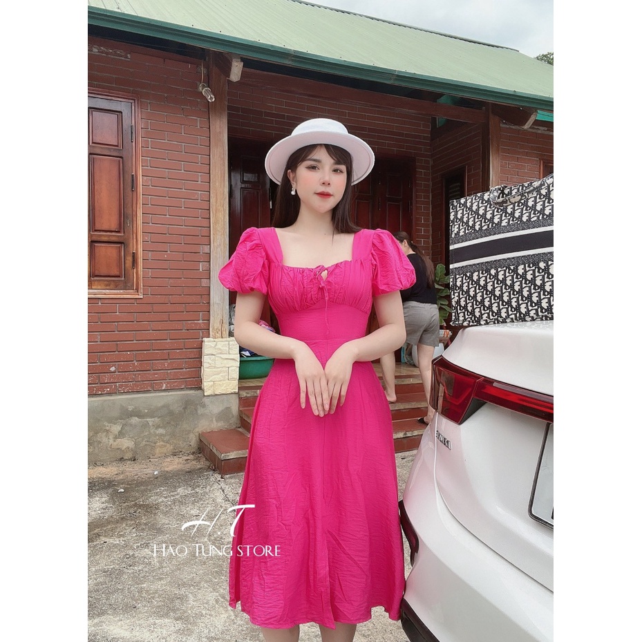 Đầm Vintage cổ vuông tay ngắn chất cotton, Váy dạ hội tay phồng diện đi đâu cũng xinh | BigBuy360 - bigbuy360.vn