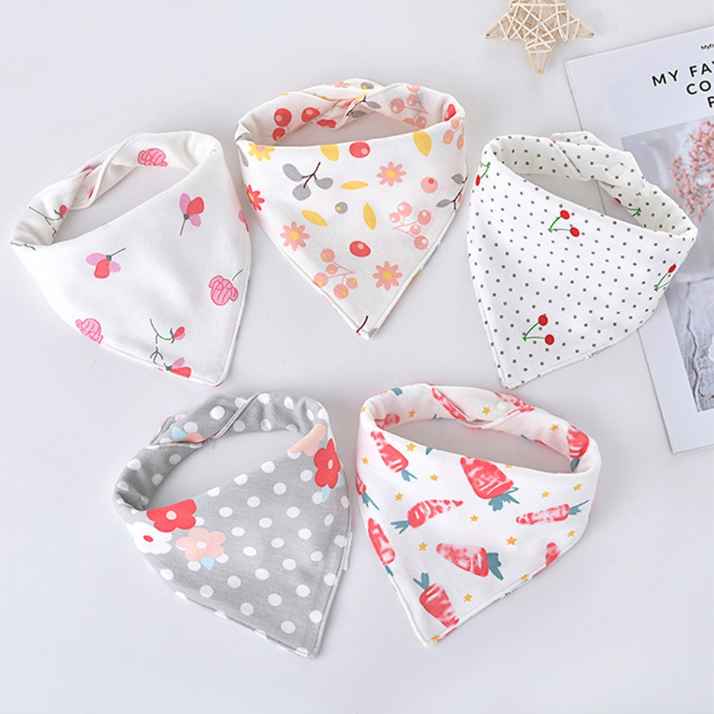 Set 5 Yếm Ăn Cotton In Họa Tiết Hoạt Hình Xinh Xắn Dành Cho Các Bé