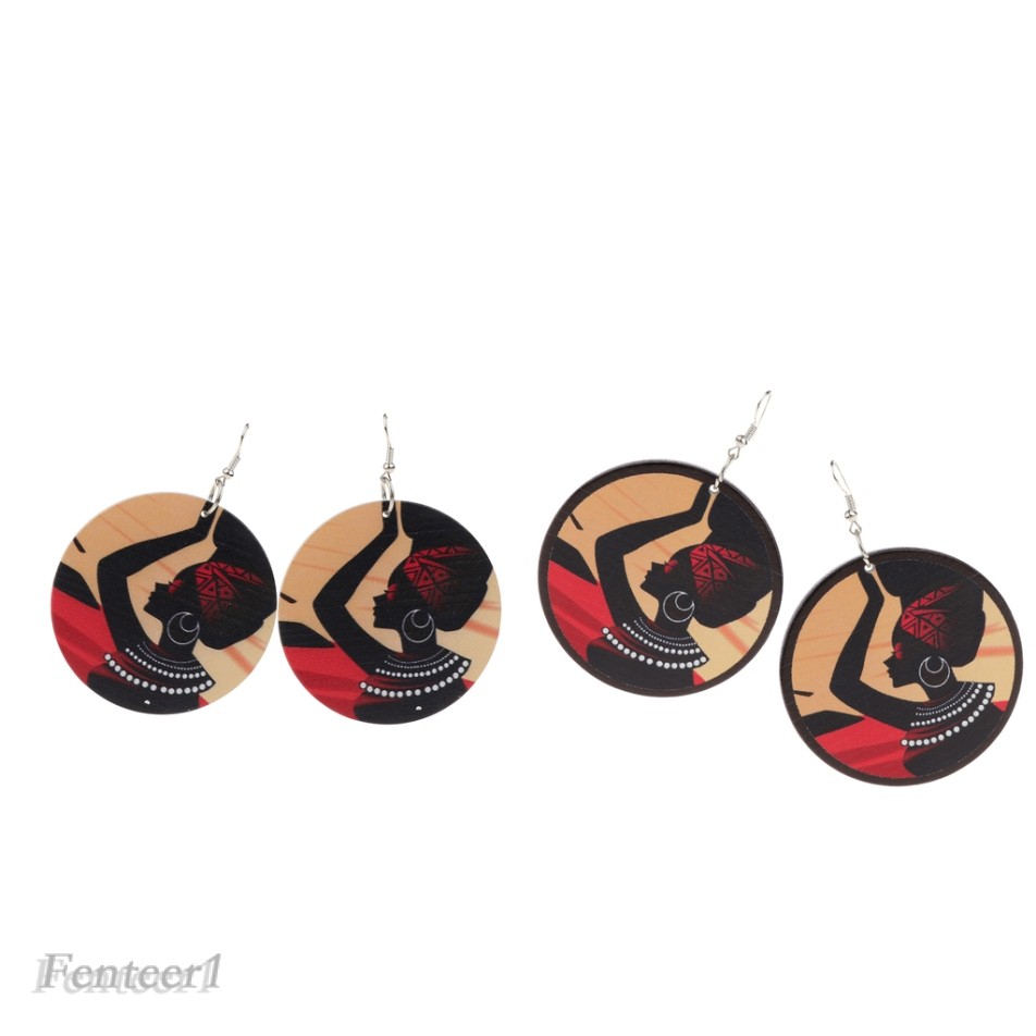 Fenteer 1) Bông Tai Gỗ Hình Tròn Đen Phong Cách Dân Tộc