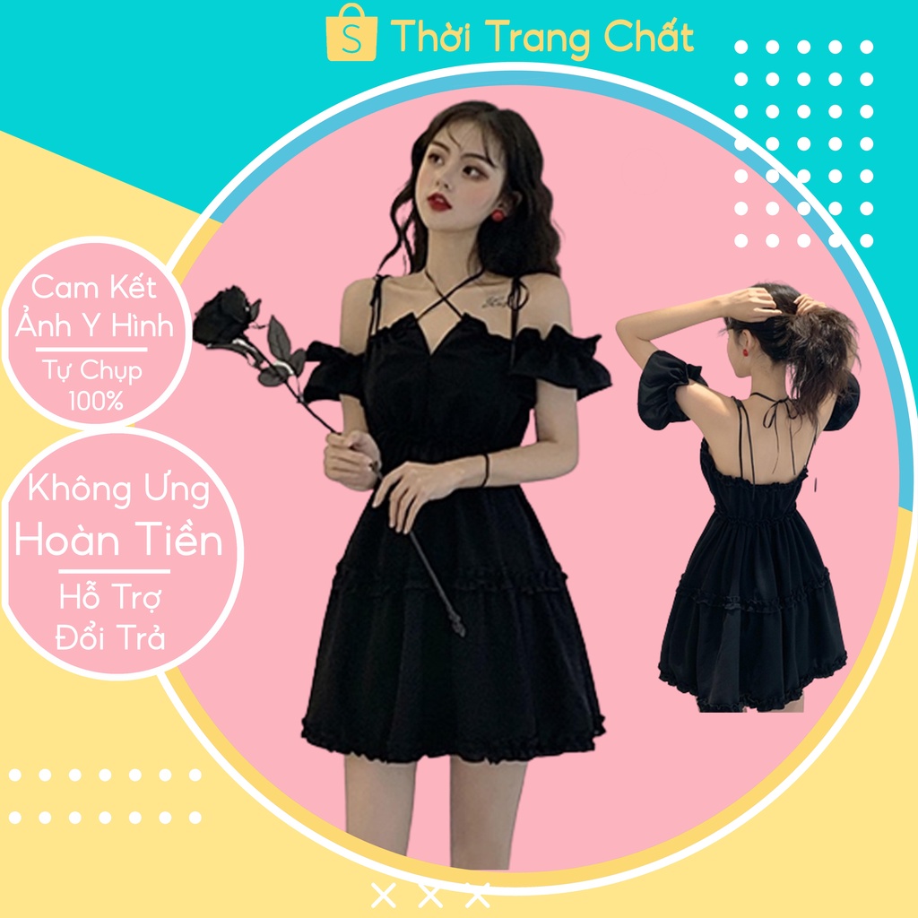 Đầm 2 dây trễ vai ngực bèo, Váy hai dây nữ 2 lớp chất voan kiểu dáng công chúa màu trắng thích hợp đi dự tiệc đi chơi