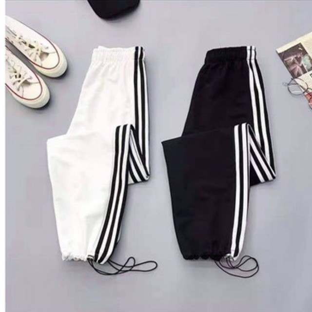 quần jogger thể thao 3 sọc dây rút gấu kéo ra thành ống suông rộng DH