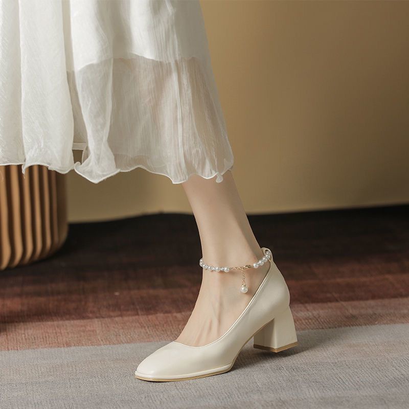 Giày Cao Gót Mũi Vuông Size Lớn 35-43 Thời Trang Pháp Dành Cho Nữ / 41-42