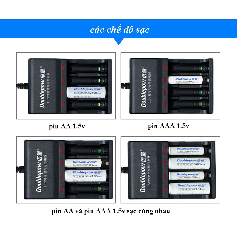 Bộ sạc và 4 pin 1.5V 2400mWh Doublepow