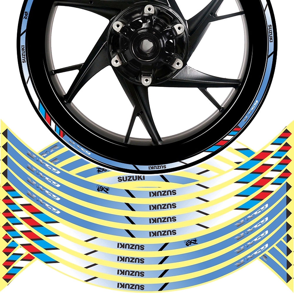 16PCS 17/18 inch Motorcycle Reflective Rim Wheel Decals Wheel hub Stickers for SUZUKI(1 set for 2 wheel)