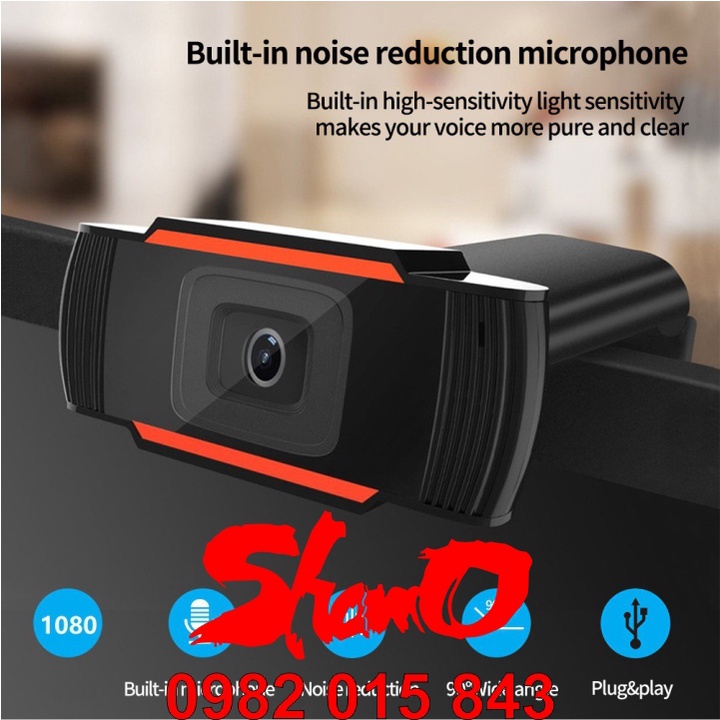 Webcam HD 1080P siêu nét có Mic và led trợ sáng – Đế kẹp cố định cho máy tính – Hỗ trợ học trực tuyến – Bảo hành 1 năm