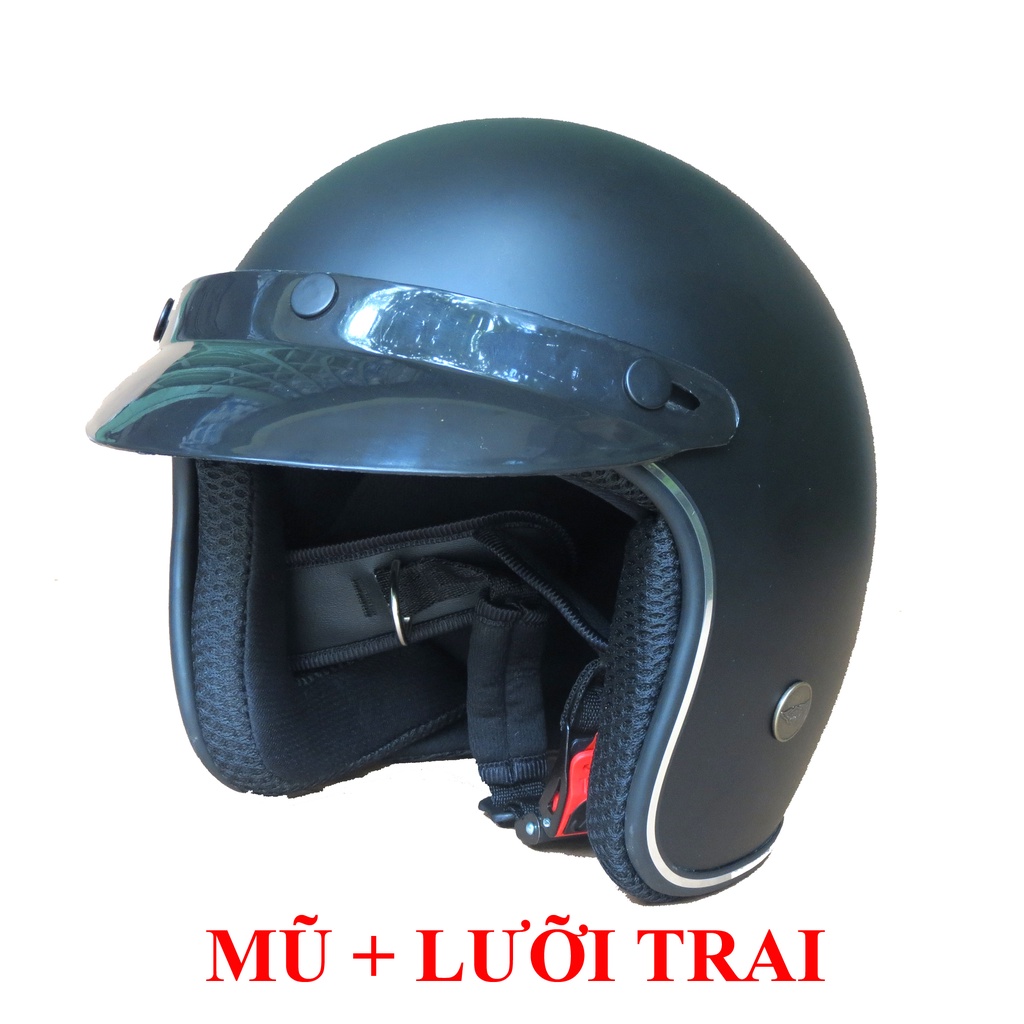 Mũ bảo hiểm 3/4 nón bảo hiểm 3/4 NTMAX đen nhám lót đen