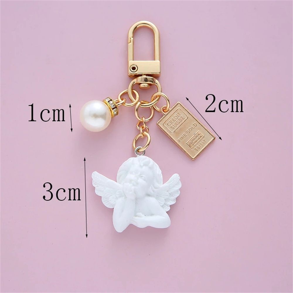 LANFY Retro Angel Key Rings Girl Female Earphone Case Chain Pearl Keychain Love Heart Key Accessories Chain Ornaments Bag Pendant Key Lanyard Small Gift Women Car Keyring
