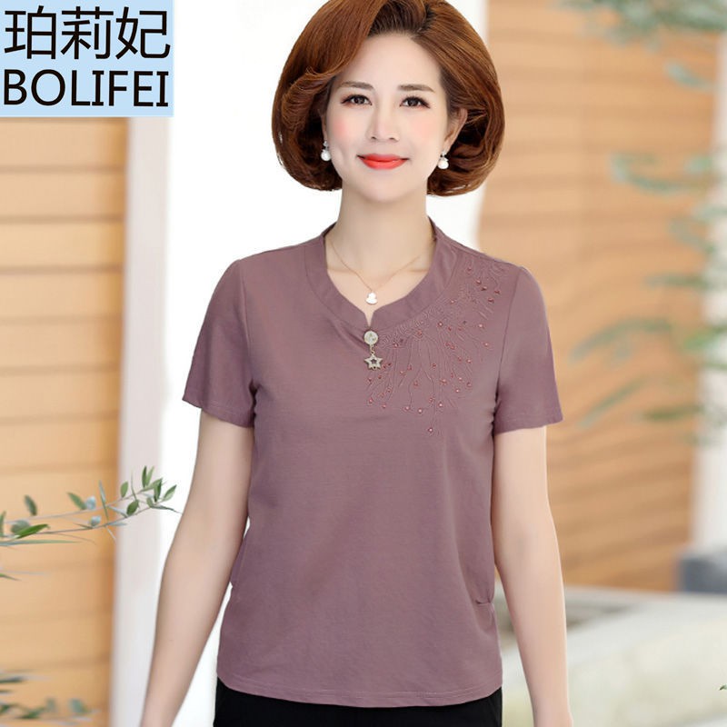 midi❡Mom Summer suit 2020 áo sơ mi nữ trung niên mới dành cho người lớn tuổi, phông kiểu phương Tây một mảnh / hai [