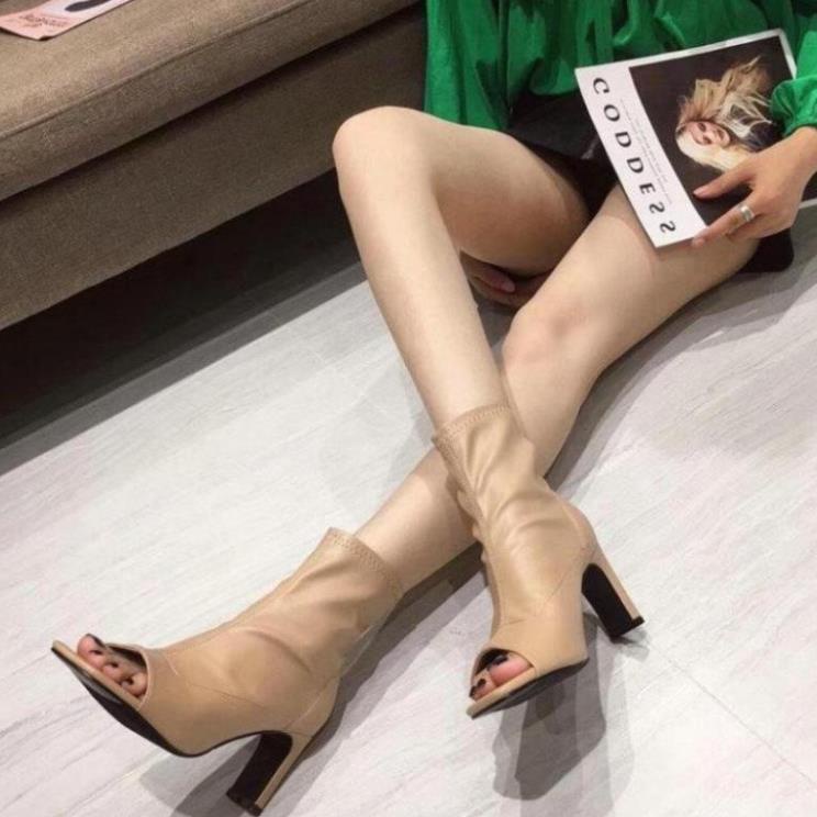 Giày boot nữ cổ cao hở mũi gót dẹp thời trang - Giày boot cao gót 7cm - Linus LN285 🍊 🎧