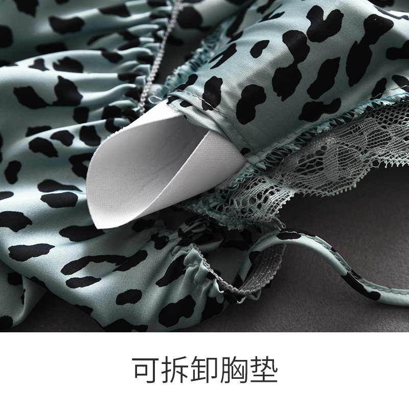 Leopard Print Women Pajamas With Chest Pad Sexy Sleepwear