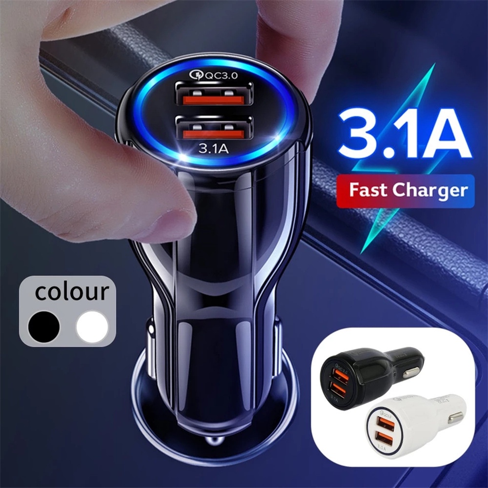 Cốc Sạc Điện Thoại Nhanh QC 18W Cổng USB Kép Có Đèn LED Cho Xe Hơi