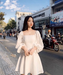 Đầm Trắng Cổ U [ Ảnh Thật]