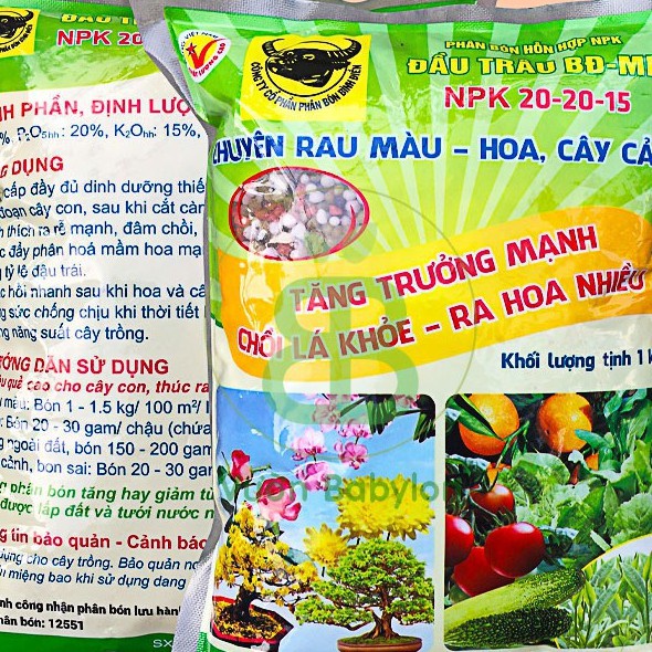 Sale (hot) - Phân Bón Đầu Trâu NPK 20-20-15 Chuyên Cho Hoa, Cây Cảnh Giúp Cây Ra Hoa, Hoa Đẹp, Lâu Tàn siêu tốt.