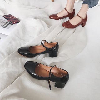 [ HÀNG ORDER - CÓ ẢNH THẬT ] Giày Mary janes da bóng gót cao 5cm