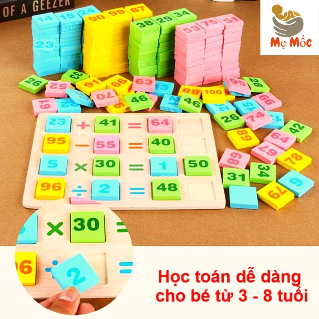 Domino Toán Học Tặng Que Tính  Đồ Chơi Thông Minh-Xếp Hình-Ghép hình-Ghép Số,Làm Phép tính sắc màu bằng Gỗ [Shop Mẹ Mốc]