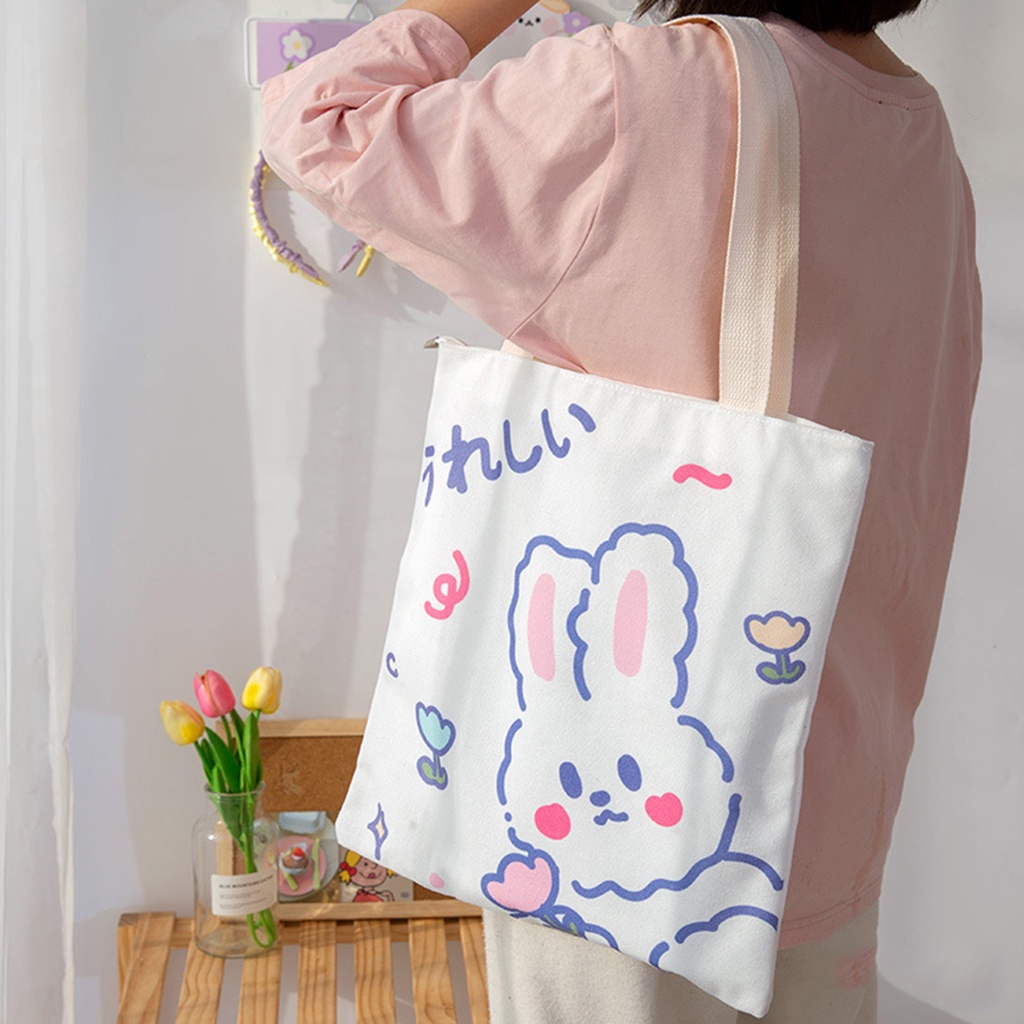 Túi tote gấu thỏ DABU dễ thương size lớn 36 x 34.5 cm dây dài 20 cm đựng vừa A4