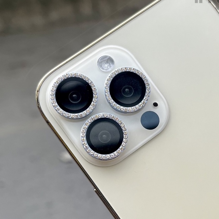 Khung gắn đá bảo vệ camera cho IPhone 12 Pro Max , 13 Pro Max , Gắn đá kim cương trang trí cho camera
