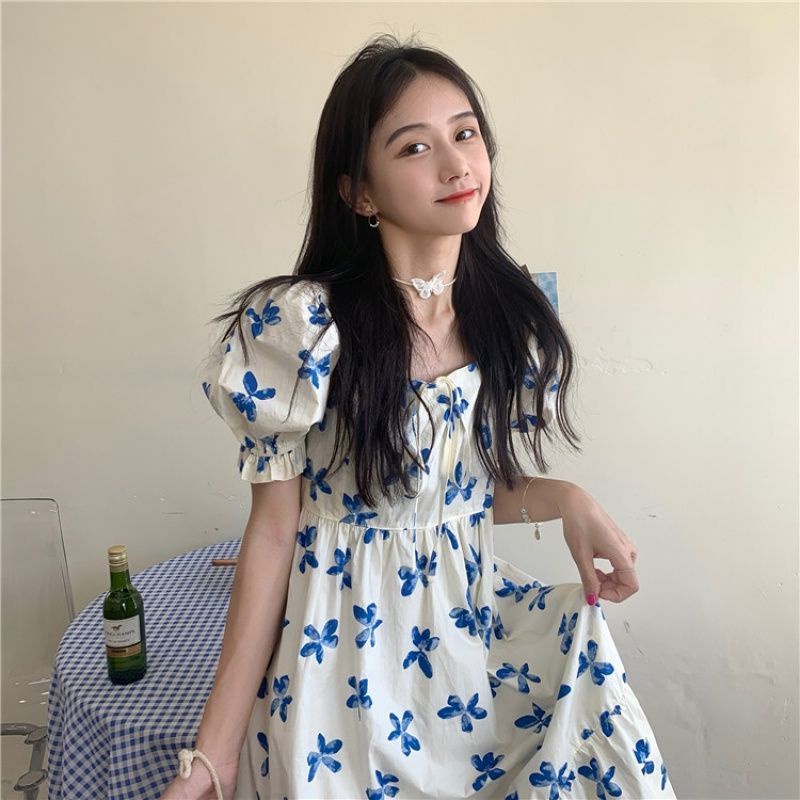 Đầm tay phồng in họa tiết thời trang Pháp FAGREEN245 10% 30K 99K