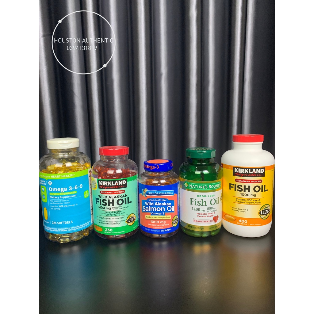 Viên uống dầu cá Fish Oil Omega 3 Kirkland , Nature's Bouty , Pure Alaskan _ Live mua hàng tại Mỹ