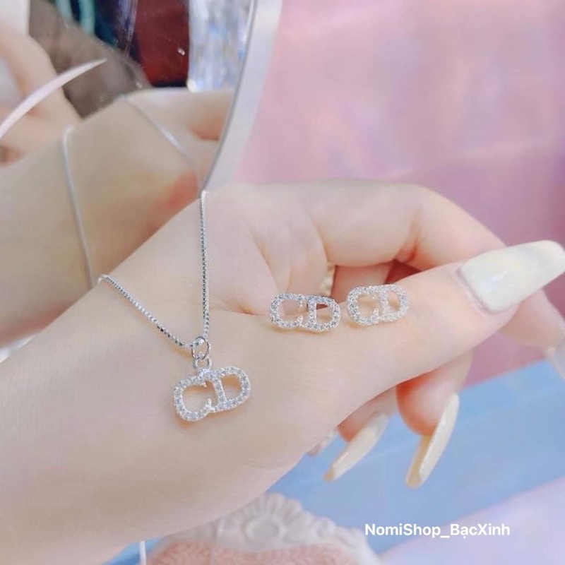 Set dây chuyền bông tai CD siêu hot Mainomi Shop Bạc Xinh