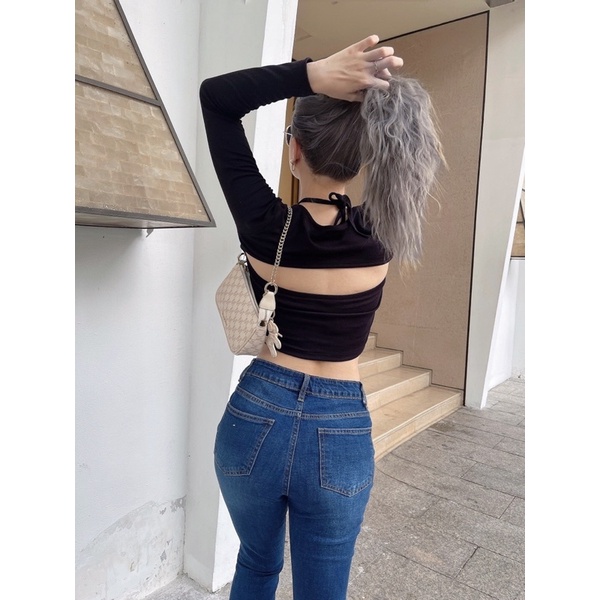 Áo croptop nữ body dài tay TOPTIFY cổ yếm buộc dây hở lưng Gigi Top | BigBuy360 - bigbuy360.vn