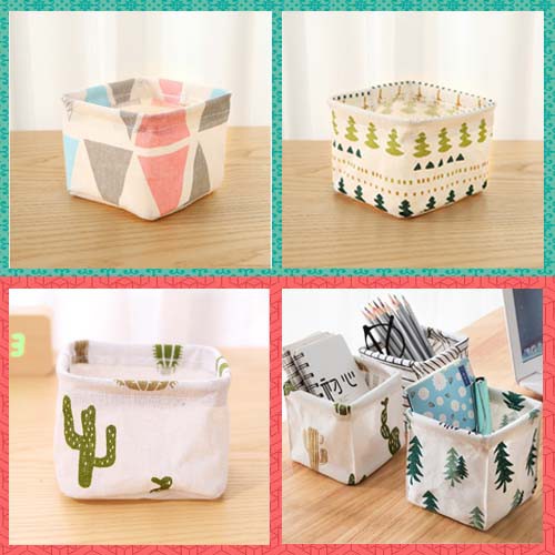 Giỏ vải nhỏ, hộp cắm bút để bàn tiện dụng size 11*11*9cm