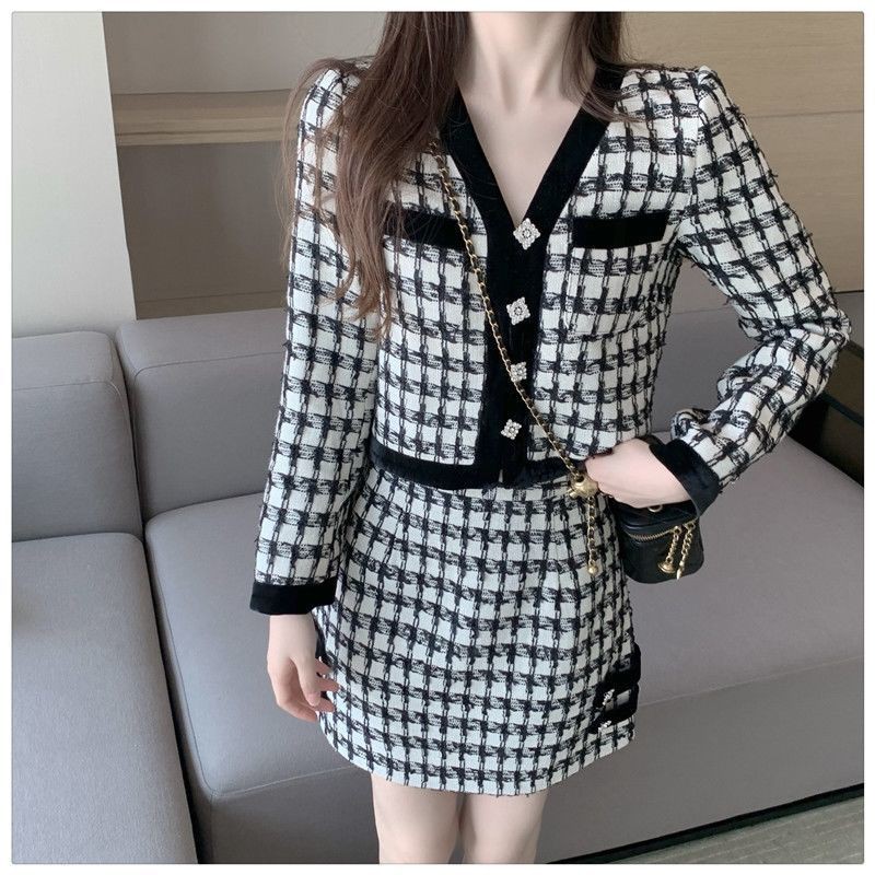 Bộ Đồ Vest Hai Món Dáng Ôm Họa Tiết Houndstooth Kiểu Retro Thời Trang 2020