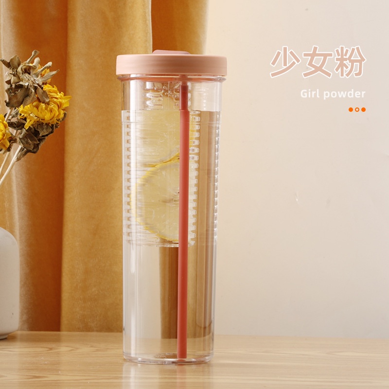 Bình nhựa đựng nước detox, trà sữa, trà xanh có lõi lọc kèm ống hút phong cách Hàn Quốc