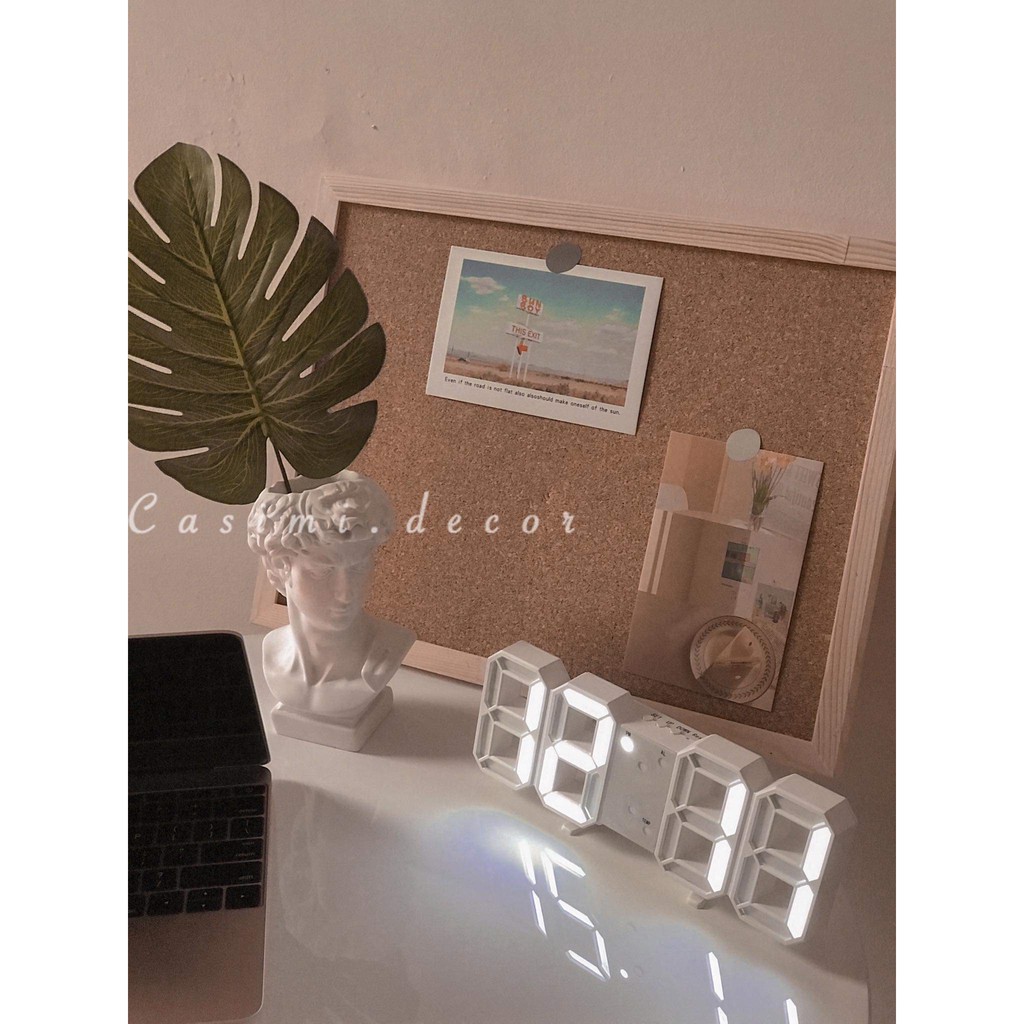 Đồng hồ đèn LED 3D trắng để bàn, treo tường, trang trí decor phòng ngủ xinh xắn Casimi Decor
