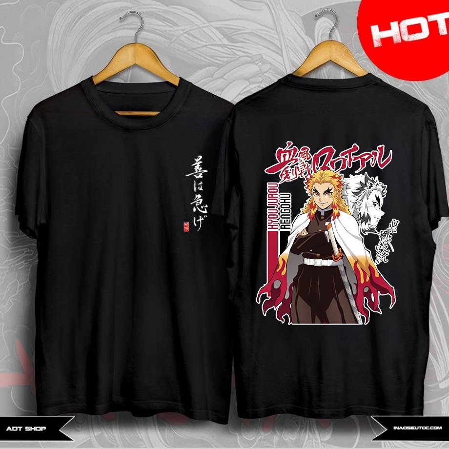 Áo thun anime in hình Rengoku Kyoujurou Viêm đế - Kimetsu no Yaiba - Zenitsu màu đen