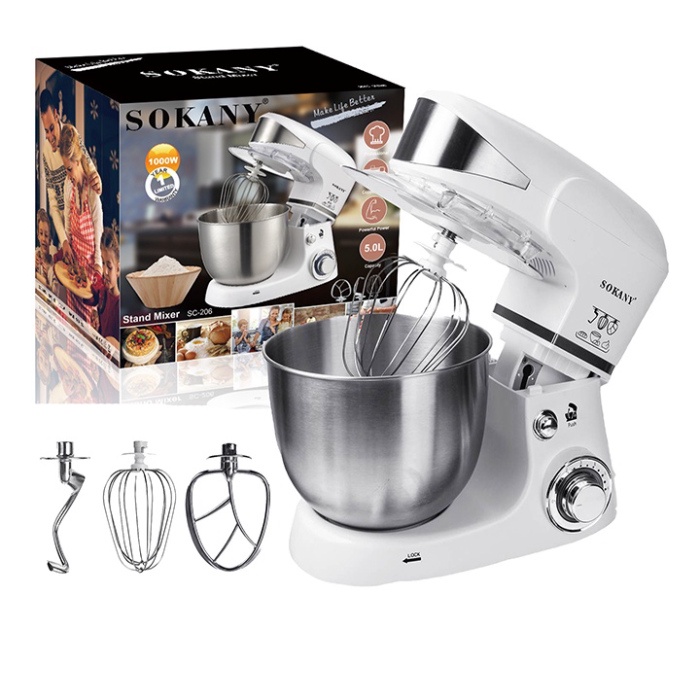 Máy trộn bột để bàn, đánh trứng công nghiệp SOKANY SK-206 Dung tích 5L [BH 12 Tháng]