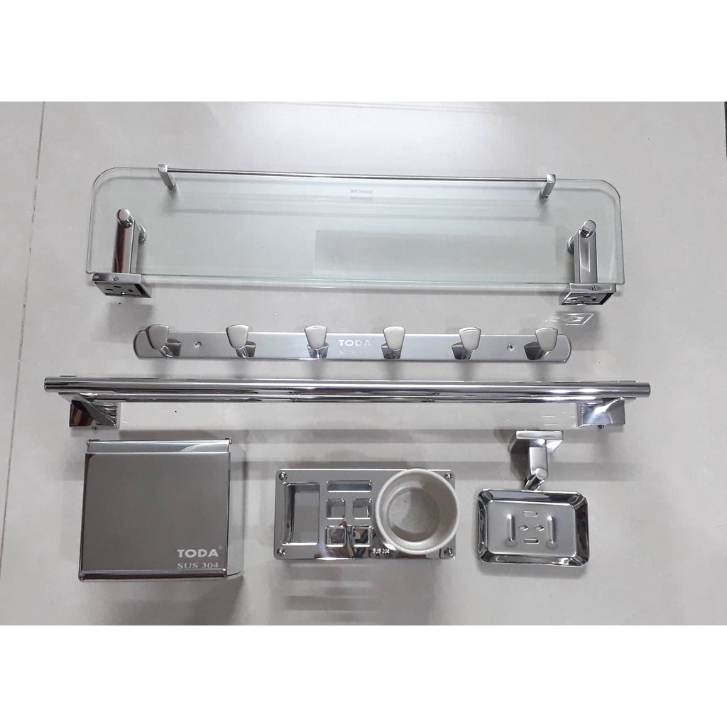 BỘ PHỤ KIỆN NHÀ TẮM VUÔNG THƯƠNG HIỆU TODA INOX 304 CAO CẤP ĐẦY ĐỦ 6 MÓN  MÃ: TD8500
