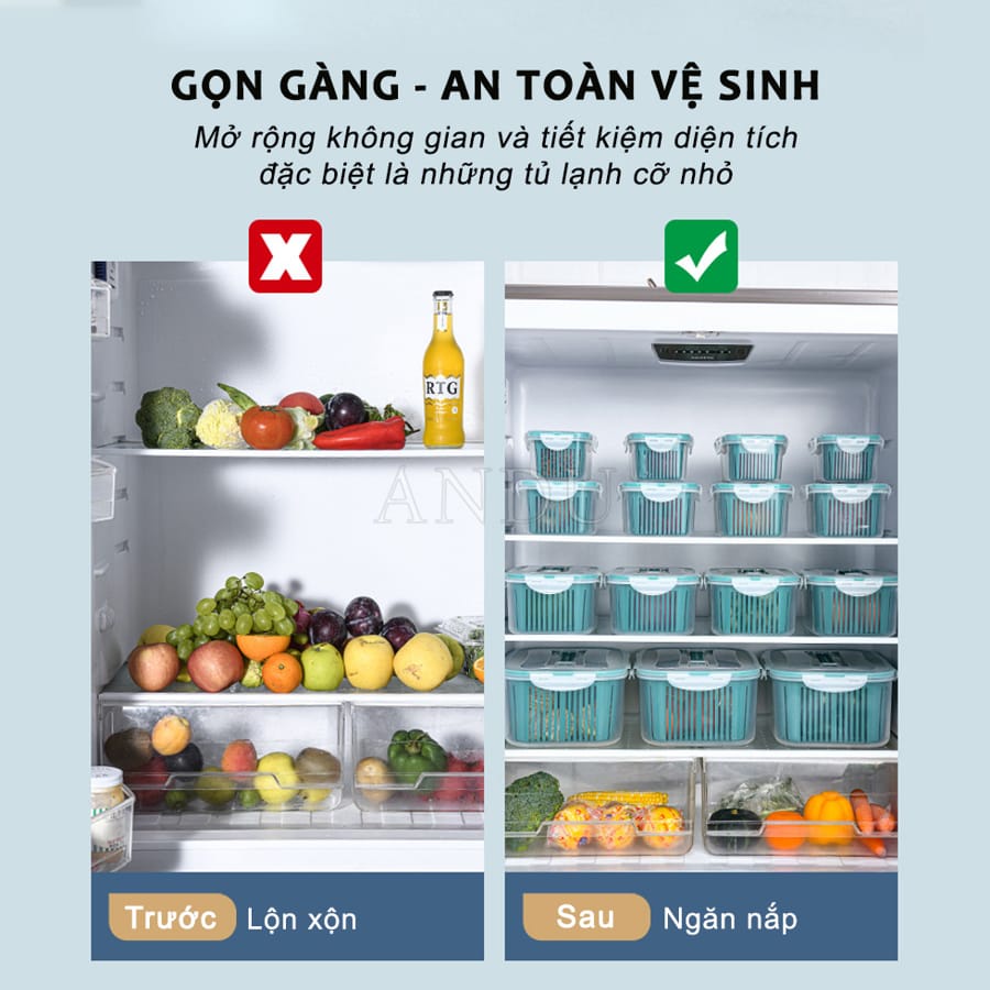 Hộp Đựng Đồ Bảo Quản Tủ Lạnh - Bộ 5 Hộp Đựng Đồ Tủ Lạnh Đa Năng Thông Minh Cao Cấp