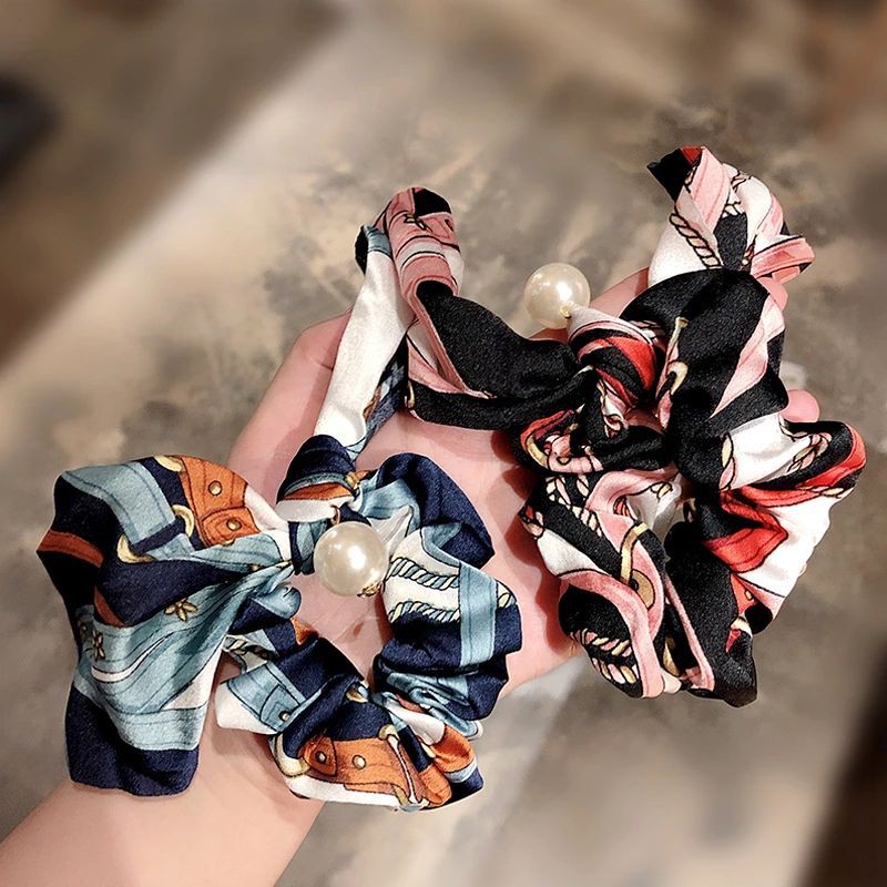 Scrunchies nơ hạt ngọc tiểu thư