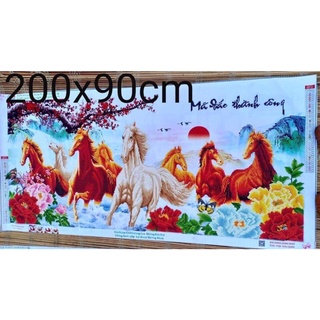 Tranh đính đá thành phẩm ngựa mã đáo thành công 200x95 cm