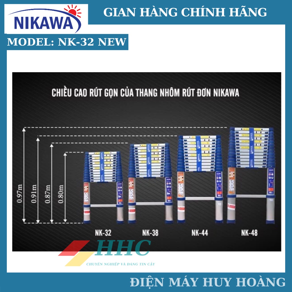 Thang nhôm rút đơn siêu bền Nikawa NK-32 New. NK-32 Pro