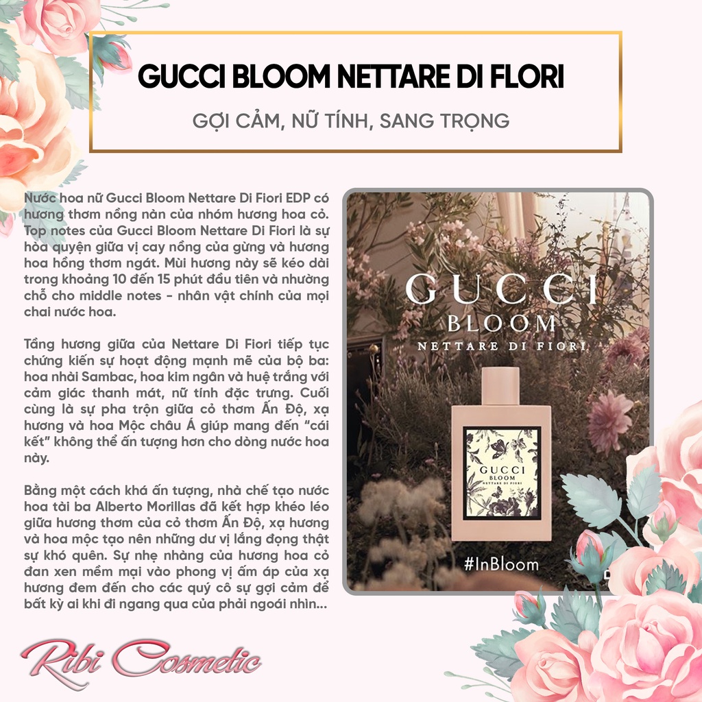 Nước hoa nữ Gucci Bloom Nettare di Fiori EDP (Bloom tím) Gợi cảm, Nữ tính, Sang trọng Ribicosmetics