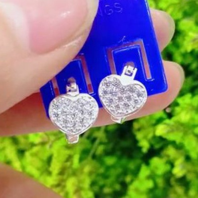 Khuyên tai bạc Van Jewelry V10567 khuyên cài trái tim đính đá bạc ta