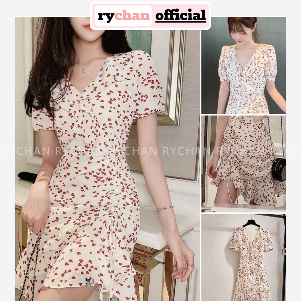 Đầm Xòe In Tim Đắp Chéo Rút Sườn - DX905