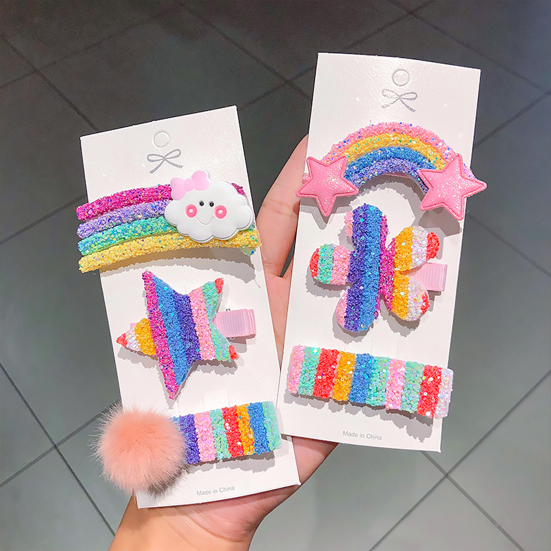 Kẹp Tóc Hình Đám Mây/Cầu Vồng Đính Kim Sa Dễ Thương Kiểu Hàn Quốc