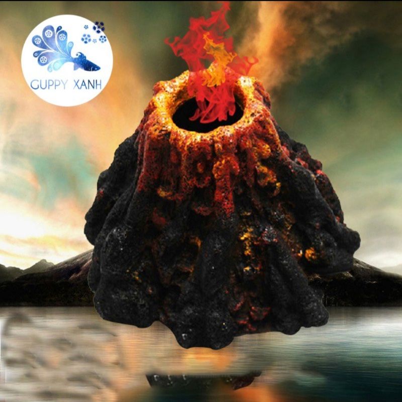 Đầu sủi oxy hình núi lửa, tạo oxy và trang trí hồ cá