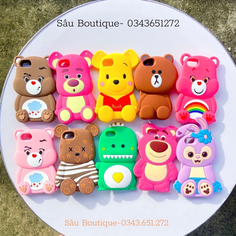 Ốp lưng iphone silicon hình gấu, khủng long và thỏ tím đúc su mềm ip 6/6s/6pl/6spl/7/7pl/8/8pl