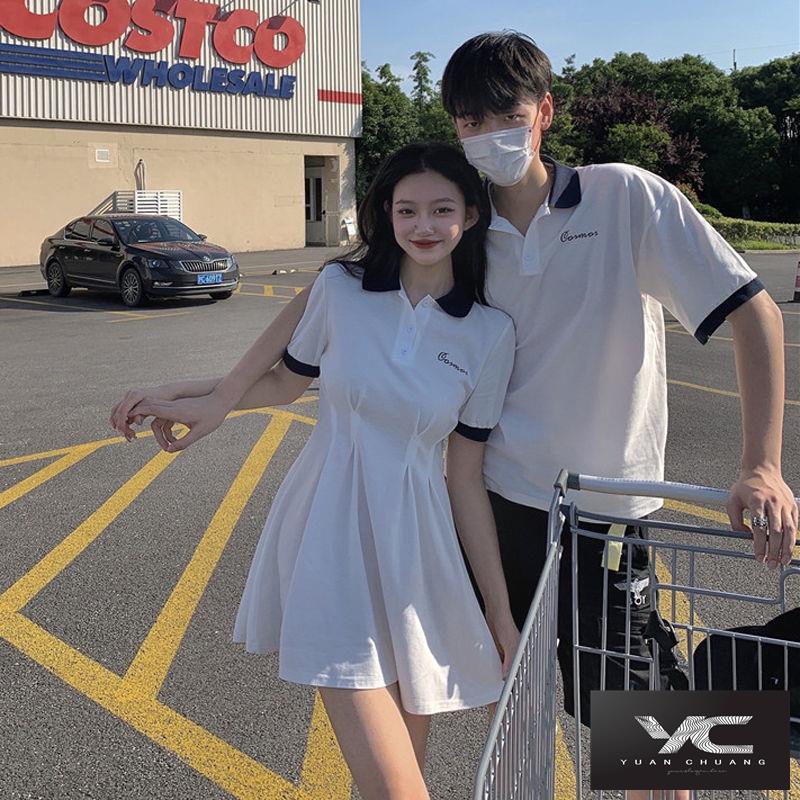 Đầm Dáng Chữ A Cổ polo Tay Ngắn Lưng Cao Phong Cách Phương Tây Thời Trang Mùa Xuân Dành Cho Cặp Đôi 2022