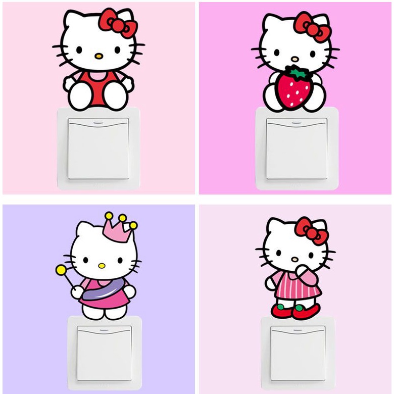 Set 10 hình dán tường Hello Kitty - decal dán công tắc - ổ điện siêu dễ thương AmyShop