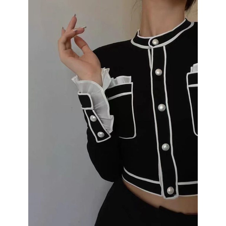 Áo Khoác Cardigan Dệt Kim Mỏng Tay Dài Màu Sắc Tương Phản Thời Trang Mùa Xuân Cho Nữ