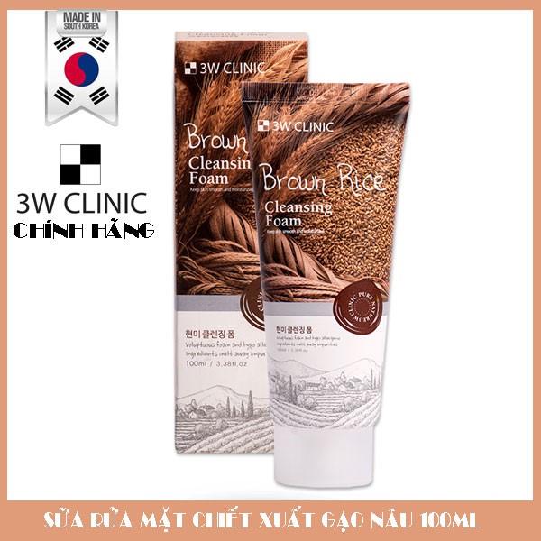Sữa rửa mặt chiết xuất từ gạo NEW 3w Clinic Brown foam cleansing 100ml | BigBuy360 - bigbuy360.vn