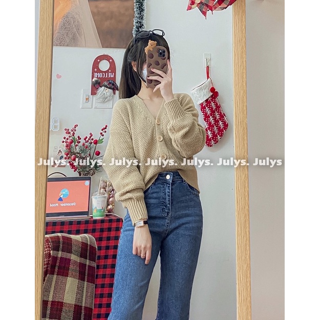 Áo cardigan lửng cổ V 4 khuy (ảnh thật shop chụp kèm video)