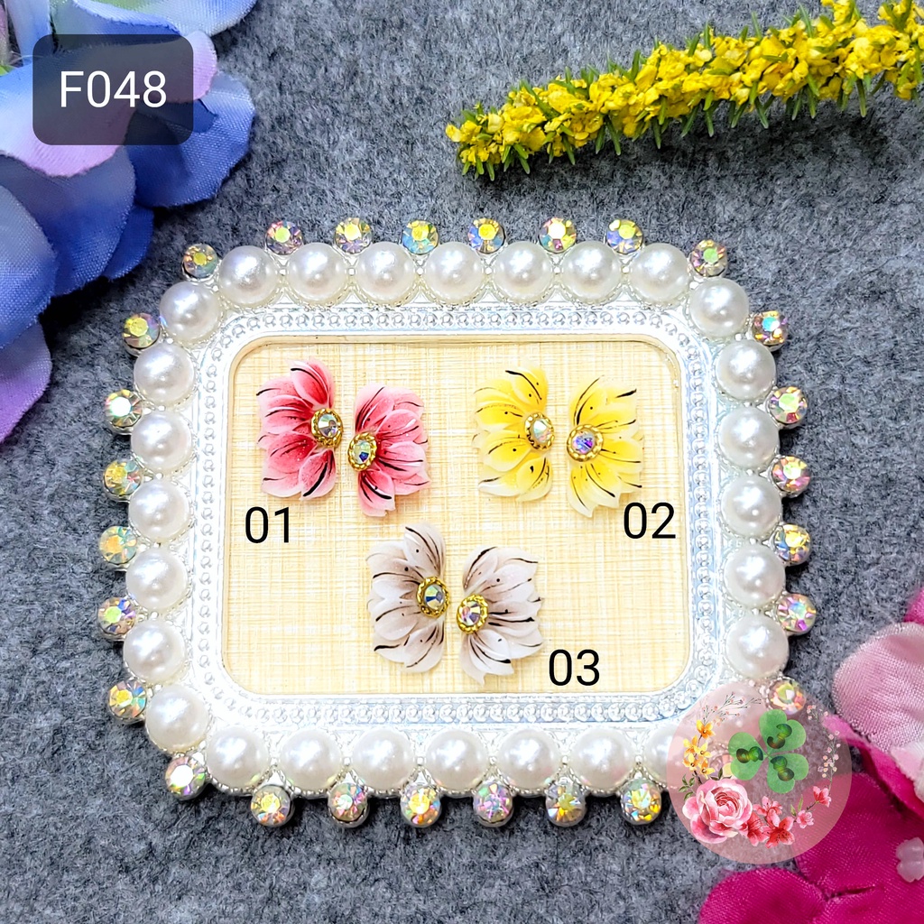 Mẫu: F048 . Hoa bột "Cúc 2 tầng" đính móng siêu xinh.