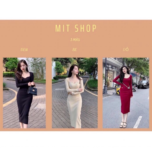 Đầm body cổ vuông dài tay váy body dáng dài | BigBuy360 - bigbuy360.vn